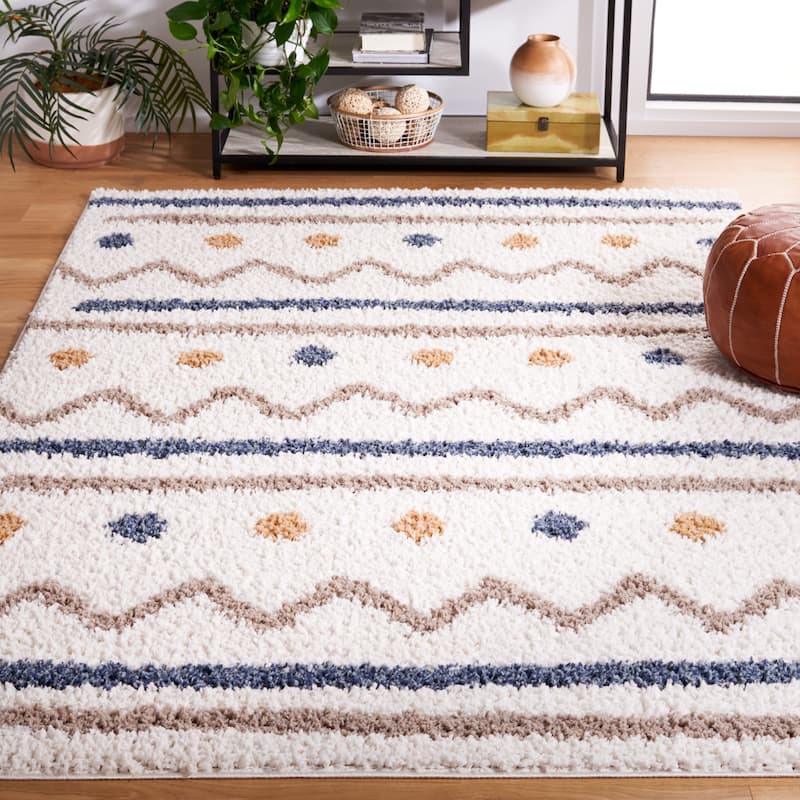 SAFAVIEH Calico Shag Ingeburg Boho 1.5-inch Thick Rug - 8' x 10' - Ivory/Taupe