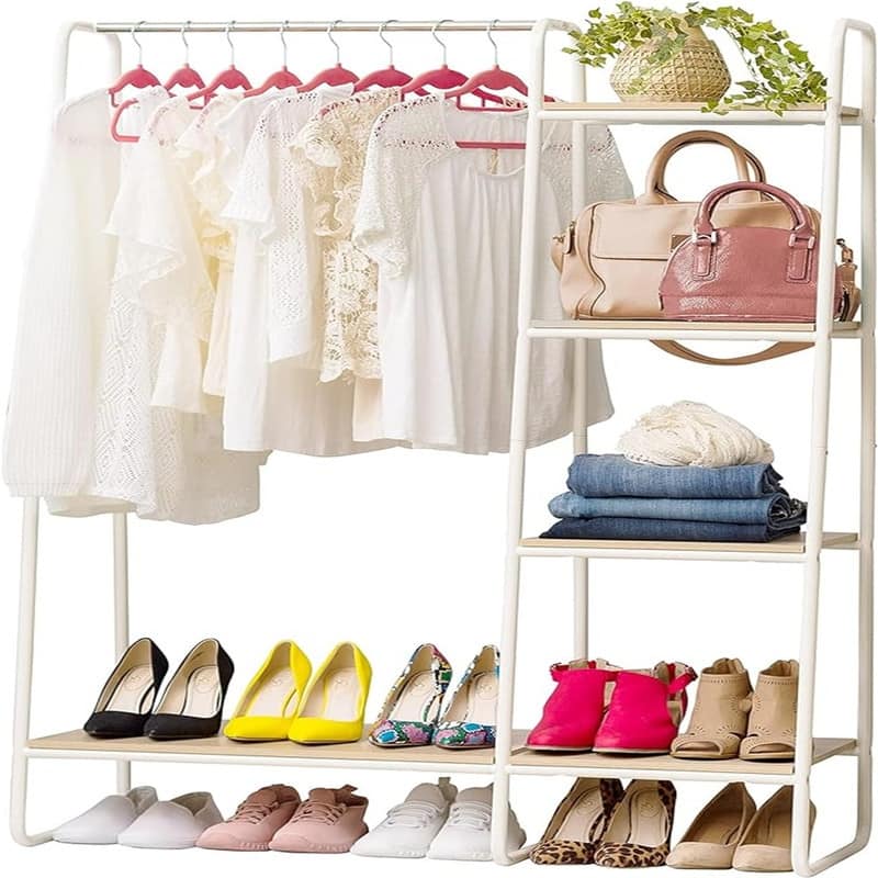 Metal Garment Rack with Wood Shelves - 15.75"D x 39.8"W x 59.45"H