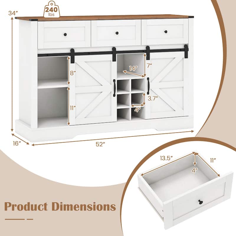 Gymax Wine Bar Cabinet w/LED Lights & Doors Coffee Station w/