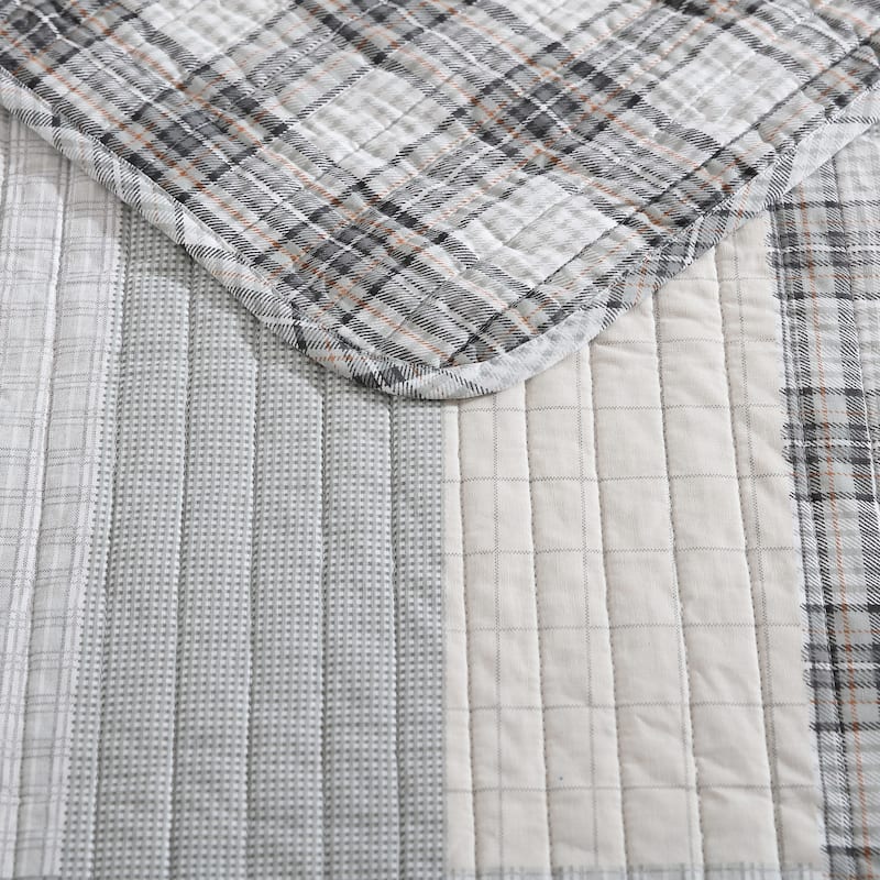 Eddie Bauer Fairview Grey Cotton Lightweight Reversible Quilt Set