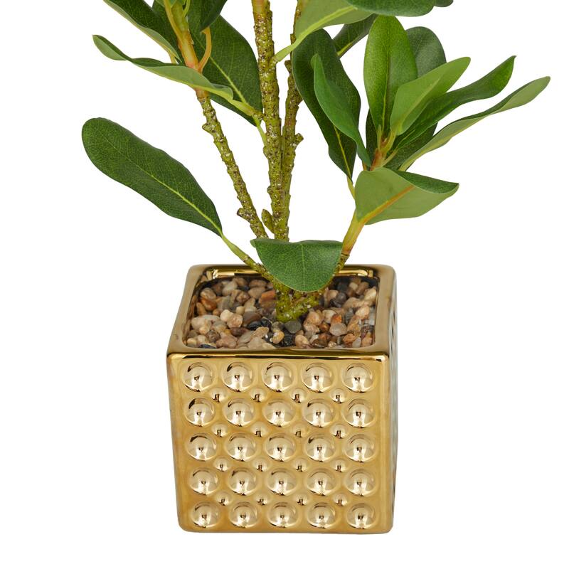 Faux Foliage Bay Laurel Artificial Plant with Realistic Leaves and Square Porcelain Pot - Green - Roche River Decor