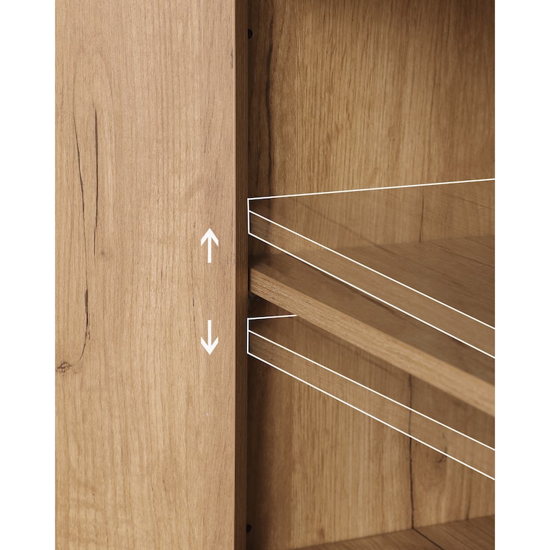 Mid-Century Storage Cabinet with 3 Drawers and Rattan Doors, Adjustable Shelves, Solid Wood Legs for Living or Dining Room