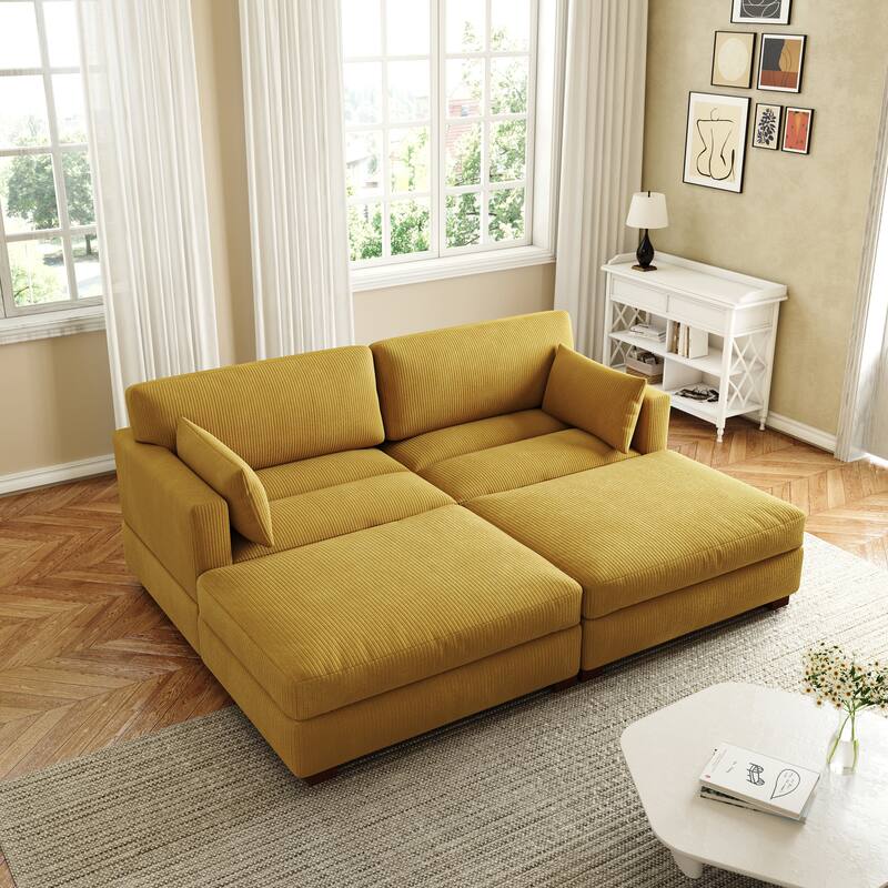 Corduroy Modular Sectional Sofa Deep Seat Corner Sofas & Ottomans - Orange