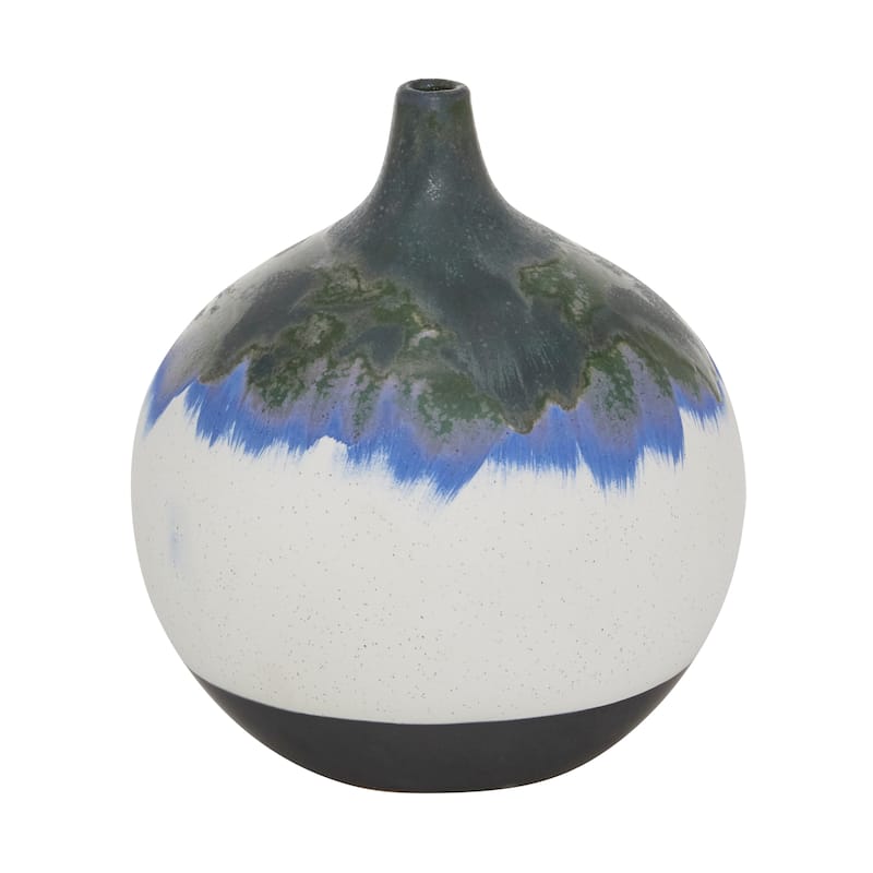White Ceramic Handmade Decorative Vase with Dripping Effect - 9 x 9 x 10Round