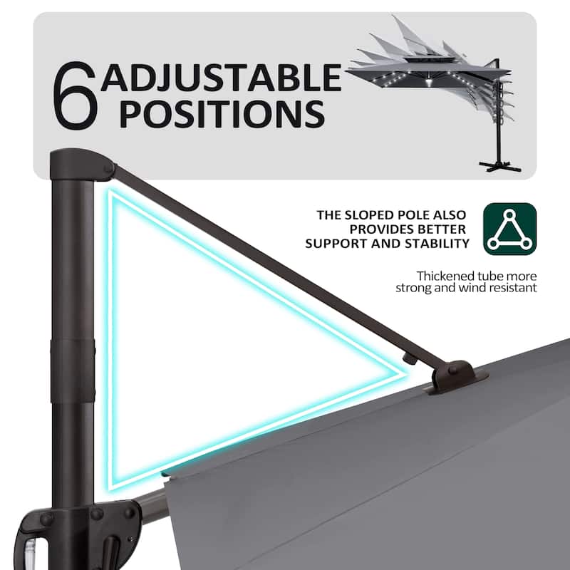 Pellebant 9x11FT Outdoor Dual Top Cantilever Patio Umbrella LED Light