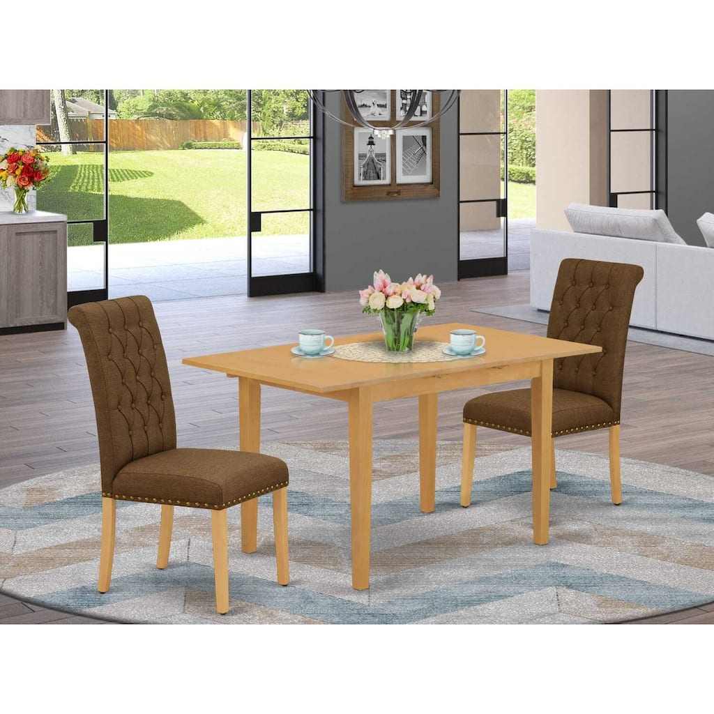 HomeStock 3-Piece Natural Brown Oak Finish Rectangular Solid Wood Top with Butterfly Leaf Dining Table Set