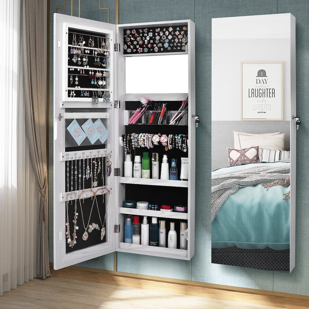 PVC Wood Grain Coating Whole Body Mirror Jewelry Armoires Cabinet