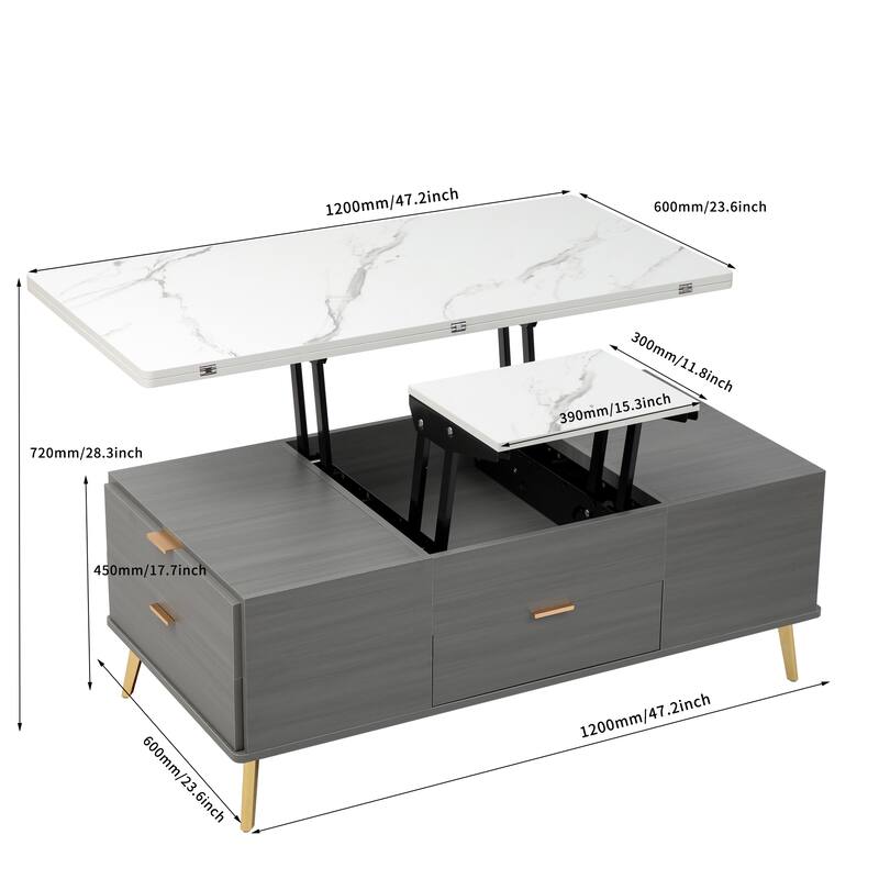 Lift Top Coffee Table with Drawers and Multi Functional Table
