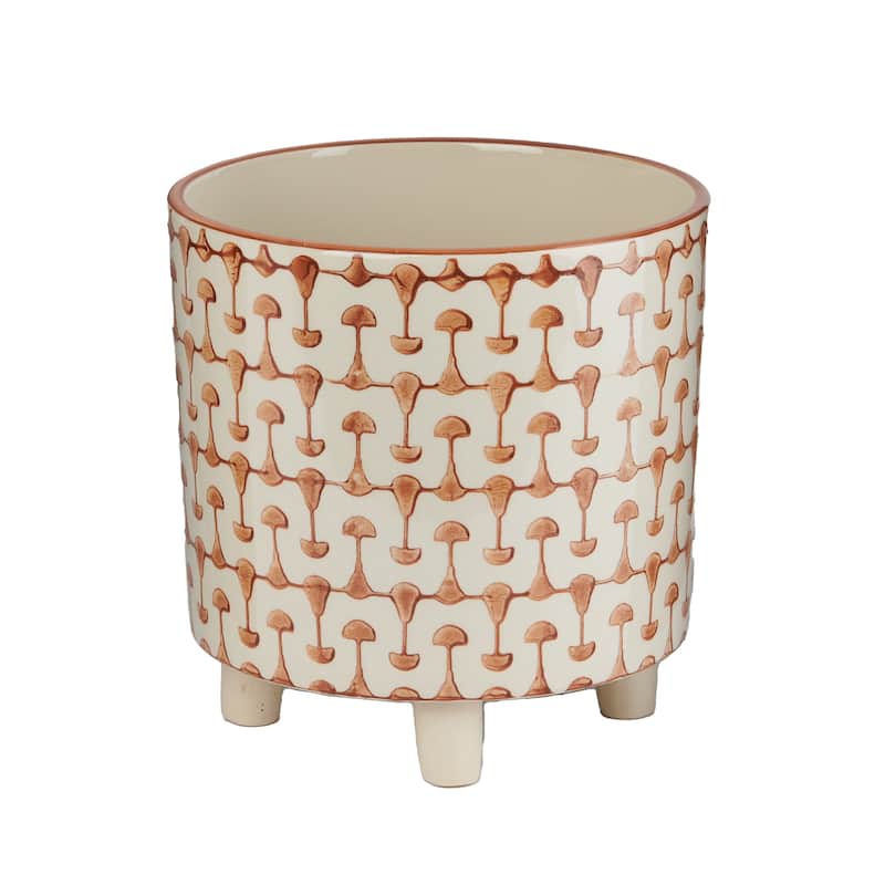 Black & White Round Stoneware Footed Planter