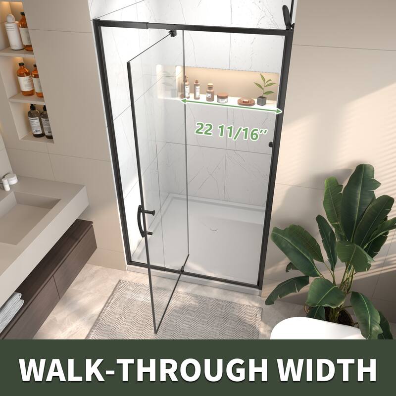Modland 42"x71" Pivot Swing Semi-Frameless Shower Door Black/Nickel with 1/4" Tempered Clear Glass