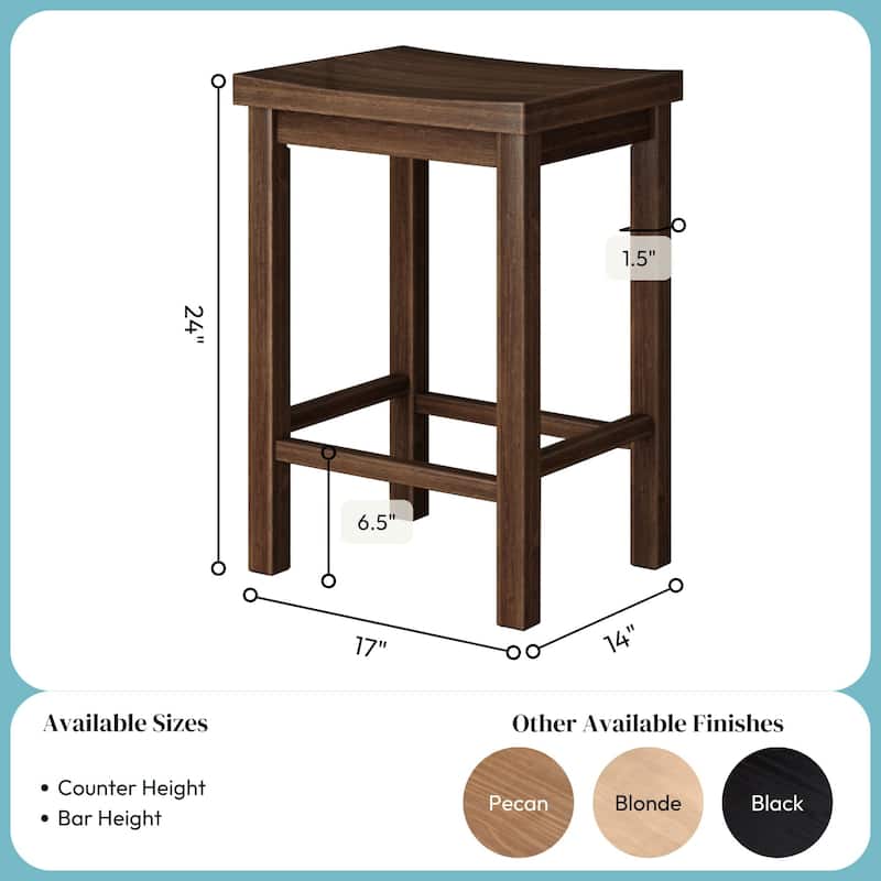 Now Furniture Solid Wood Backless Saddle Seat Counter Height Stool