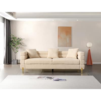 Comfortable Upholstered Sofa with Stylish Golden Legs and Soft Pillows for Living Room