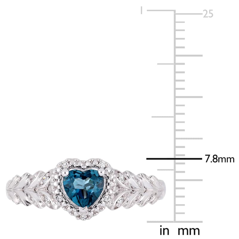 Miadora 10k White Gold London-Blue Topaz and Diamond Heart Halo Ring