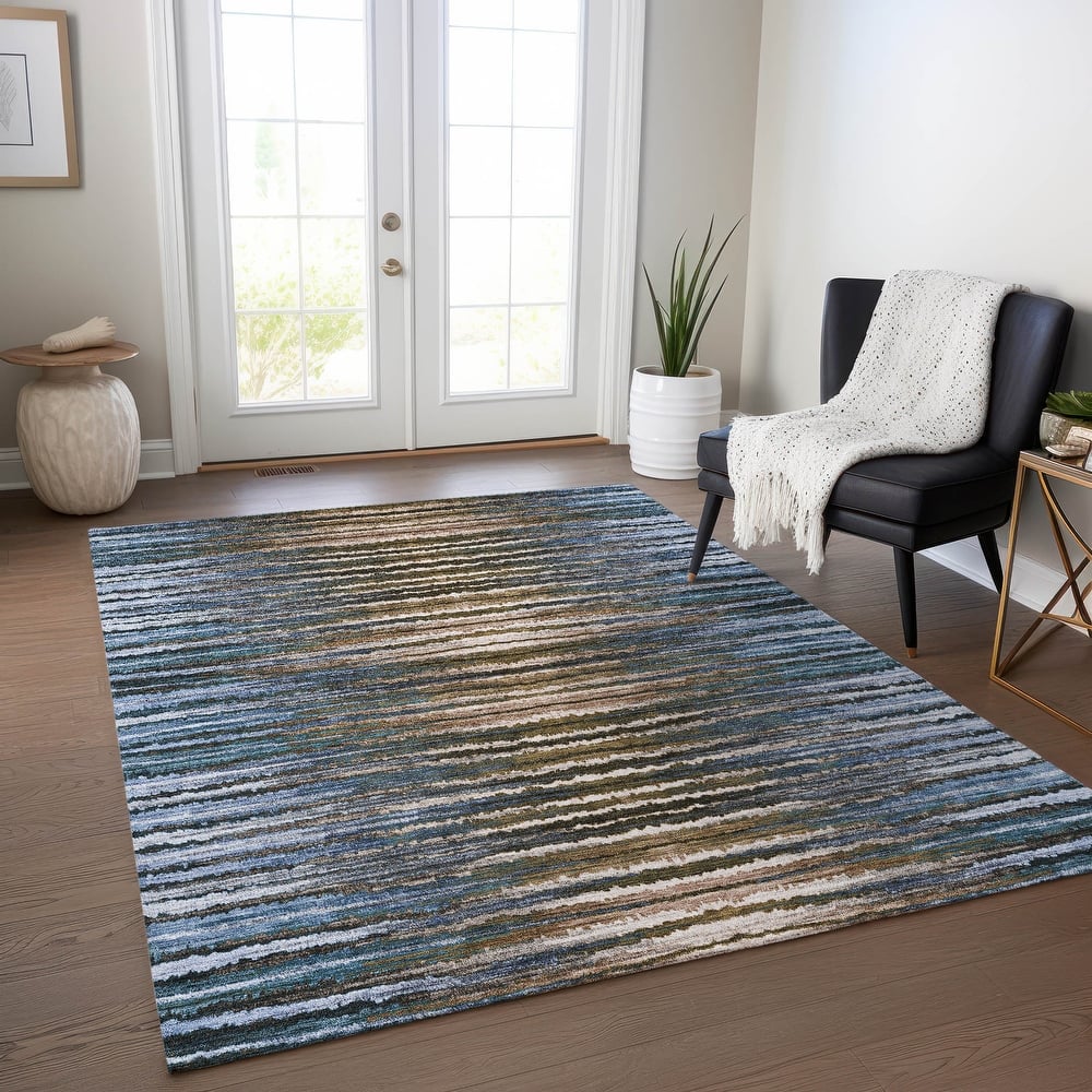 Machine Washable Indoor/ Outdoor Chantille Jagged Stripes Rug