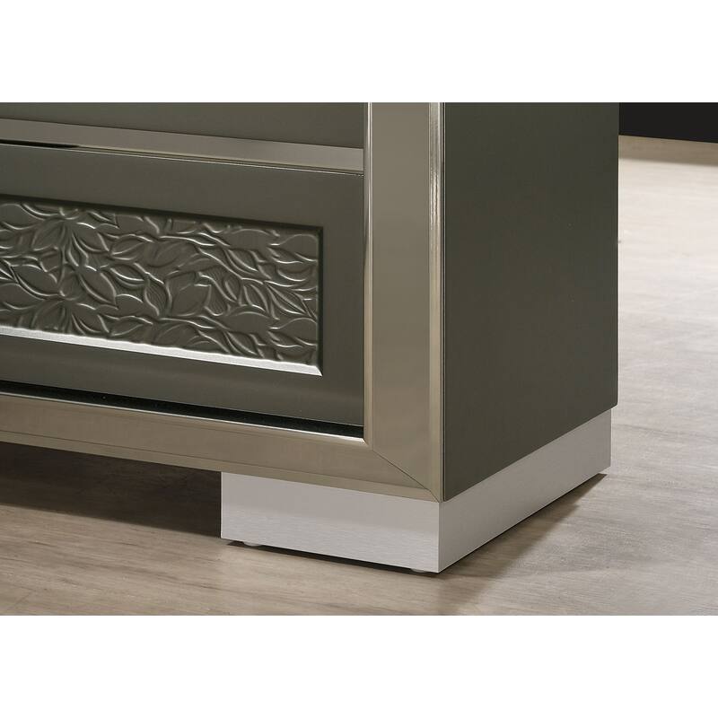 Contemporary Nightstand - Dark Gray Finish with Leaf Pattern Molding & Bracketed Feet