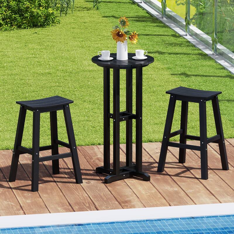 Gymax 3PCS Outdoor HDPE Bar Table & Chair Set for 2 w/ Footrests for