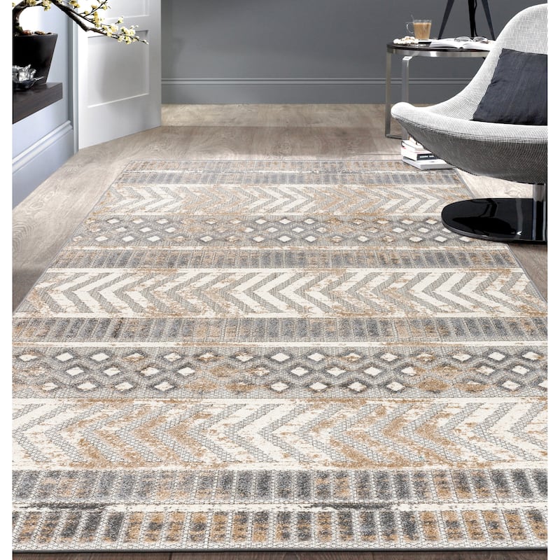 World Rug Gallery Distressed Geometric Indoor/Outdoor Area Rug