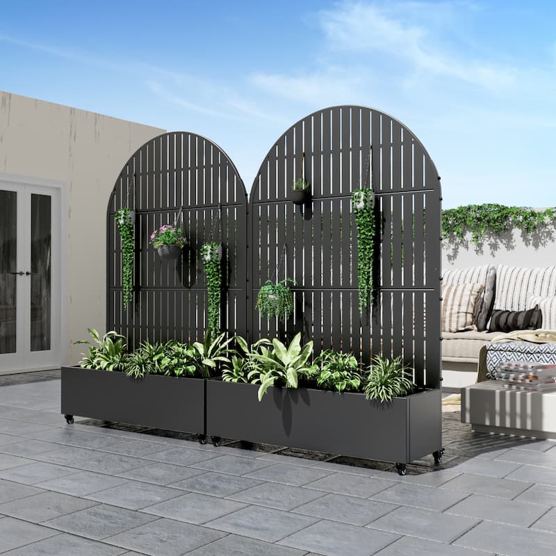 Metal Movable Planter Box with Trellis Privacy Screen Lockable Wheels - 72"x47"