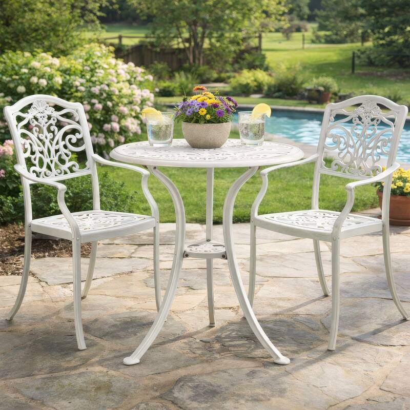 Outdoor Side Bistro Table, 24 Inch White Top, Aluminum Curved Legs