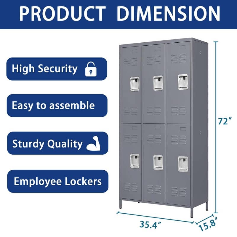 72"H Metal Lockers with Name Card for Employees,Storage Cabinet With Hooks and Ventilation For School,Garage,Gym,Office