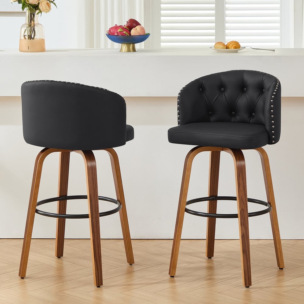 25.5"/28" Faux Leather Upholstered Wood Frame Swivel Counter/ Bar Stool