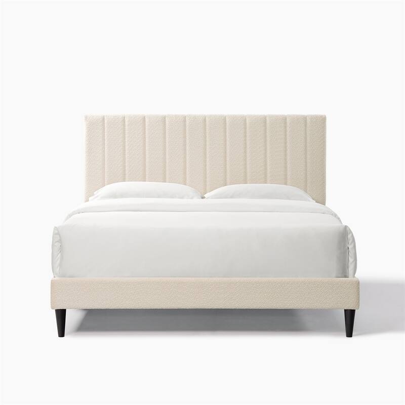 Queen Size Dove Tufted Upholstered Platform Bed, Gray/White - White