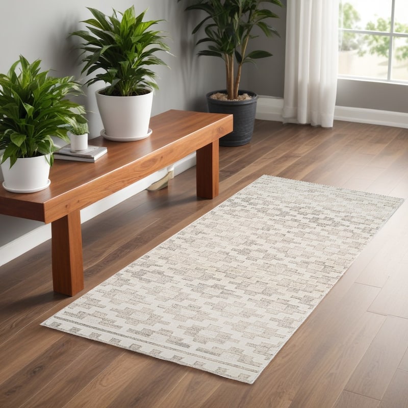 Boco Distressed Stain Resistant Woven Durable Area Rug By HomeRoots - 2' X 5' - 2' X 5' - Gray and Beige - Rectangle