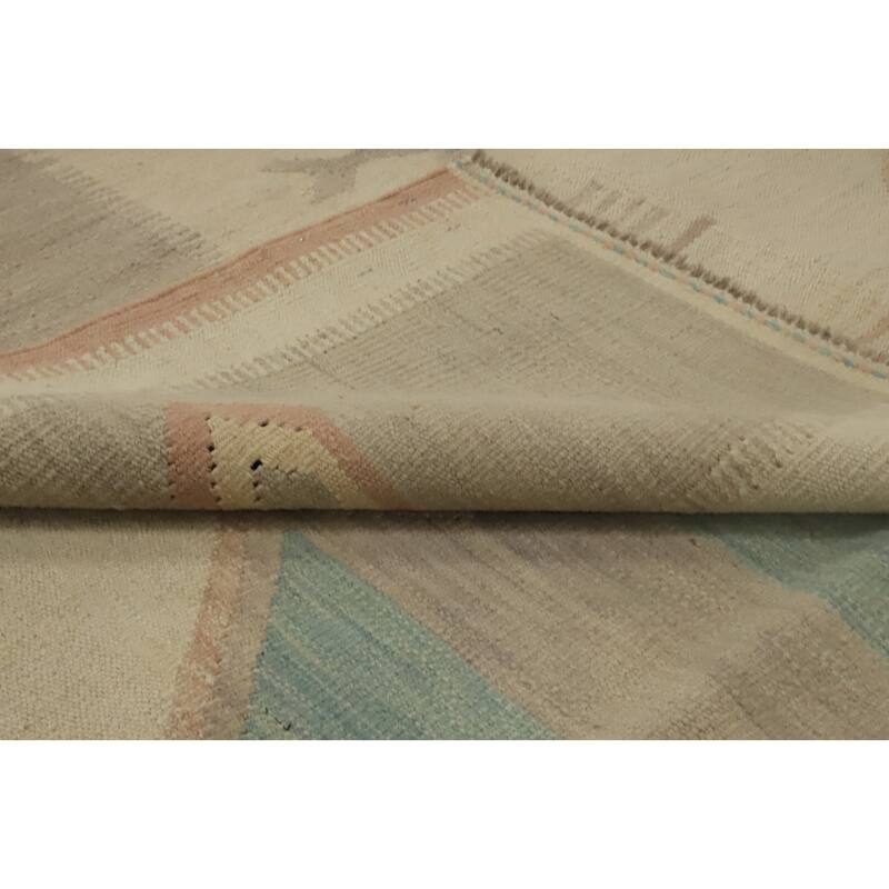 Hand Woven Oriental 100% Wool Carpet Southwestern Tribal Beige & Ivories Kilim Area Rug - 9' 10'' X 8' 0''