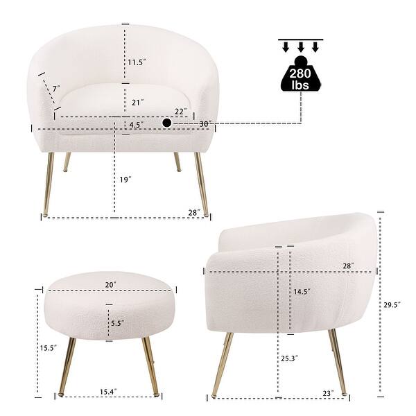 Ergonomic Accent Arm Chairs Velvet Sofa with Footrest Modern Low Back