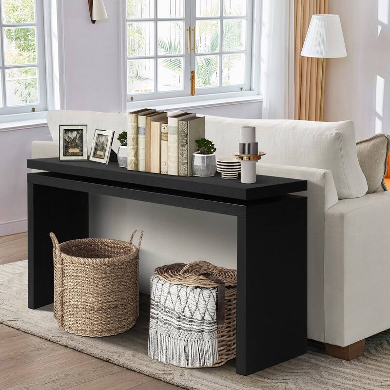 Roomfitters 60" Farmhouse Console Table, Double Board Suspension Entryway Table with Solid Wood