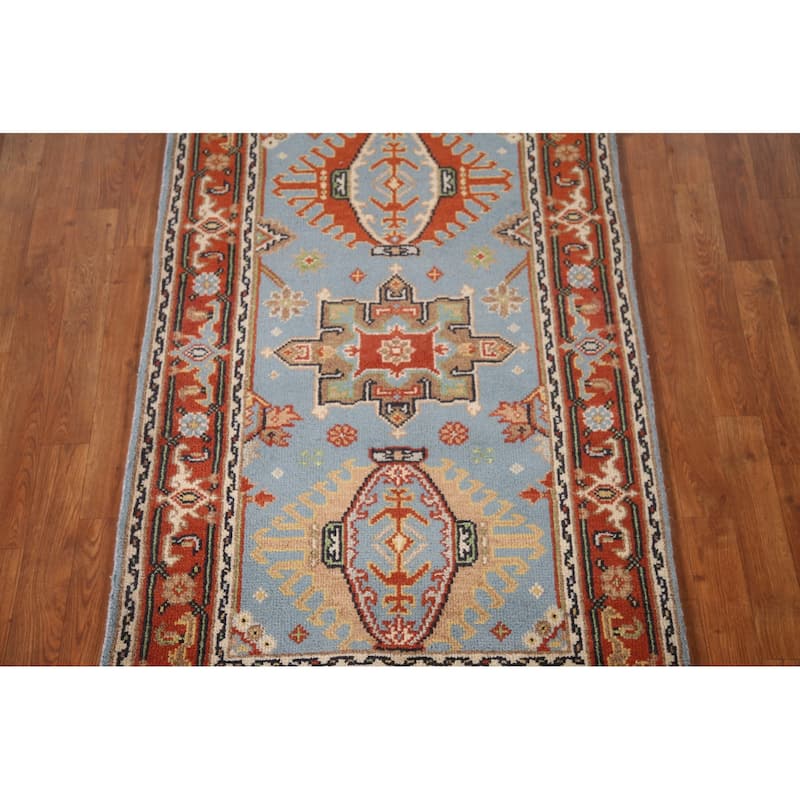 Light Blue Kazak Indian Area Rug Hand-knotted Wool Carpet - 3'2"x 5'1"