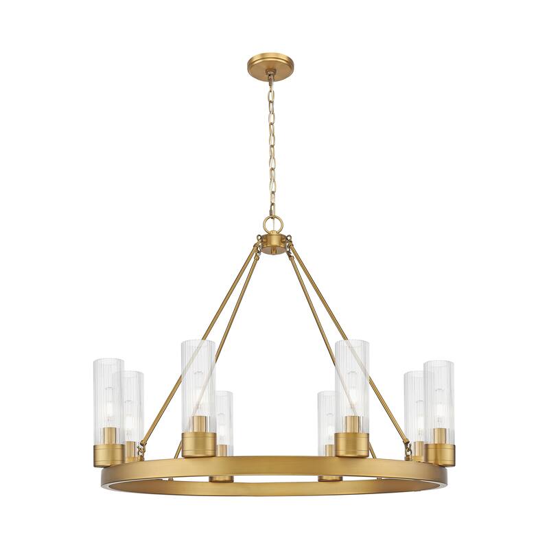 Innovations Lighting Downtown Urban - Boreas - 6 Light 36" Chandelier with 8" Shades - Striped Clear/Brushed Brass