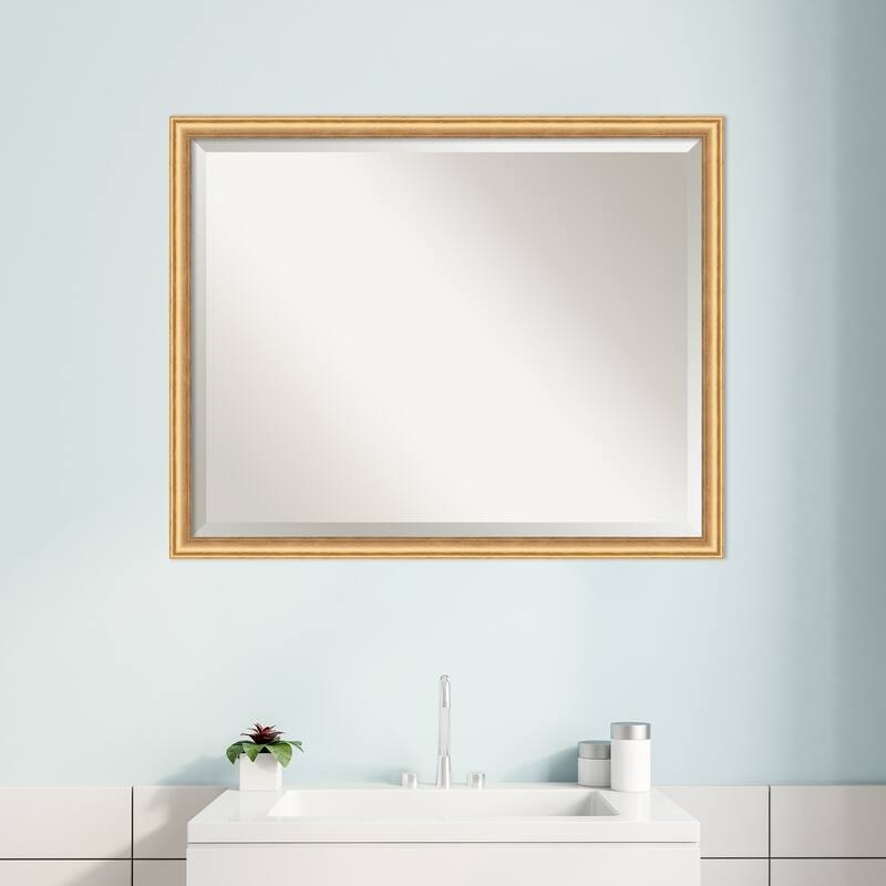 Salon Scoop Beveled Wood Framed Bathroom Vanity Wall Mirror