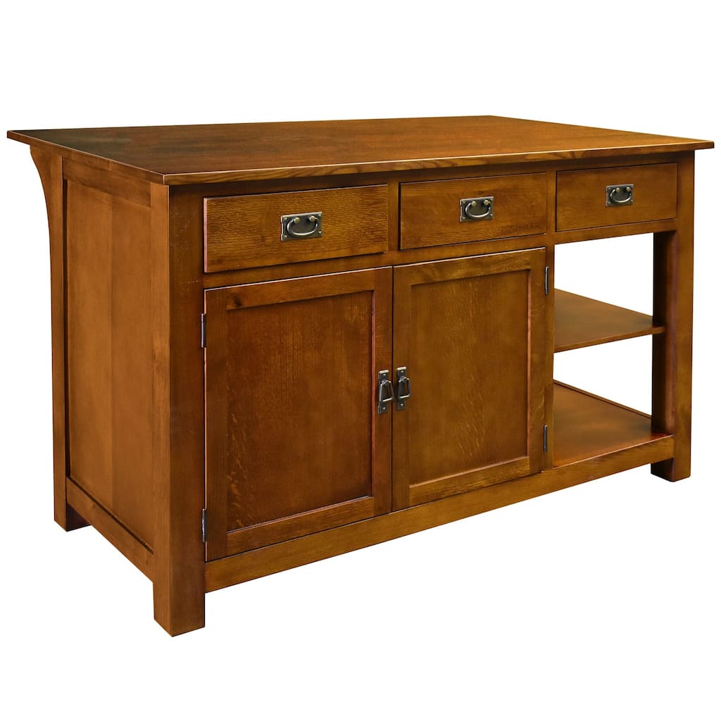 Mission 3 Drawer Oak Kitchen Island 60''