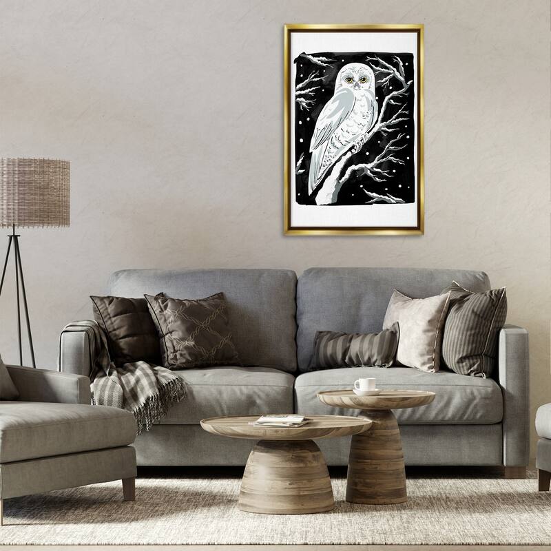 Stupell Forest Owl & Calm Snowfall Framed Floater Canvas Wall Art Design By Hannah Moren