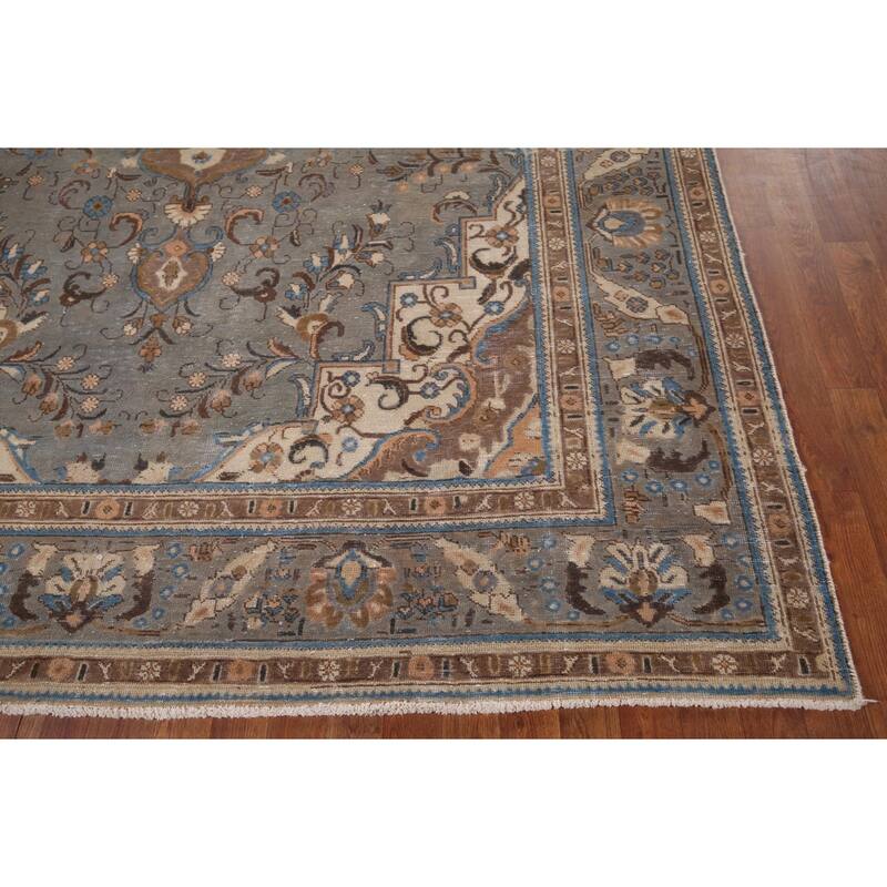 Gray Distressed Tabriz Vintage Persian Area Rug Handmade Wool Carpet - 7'7" x 11'2"