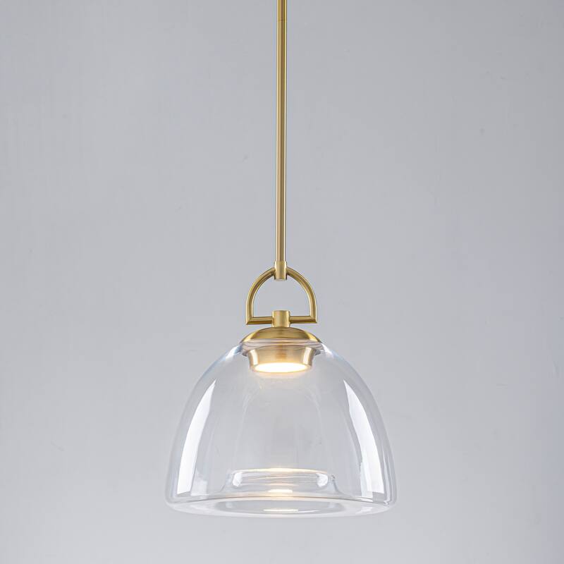 1-Light Modern Transitional Metal & Glass LED Pendant with Adjustable Height Clear Bell-Shade for Kitchen Island