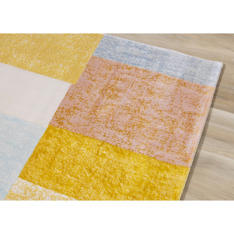 Bloom Collection - Colorful Blocks Area Rug, 5'3" x 7'7"