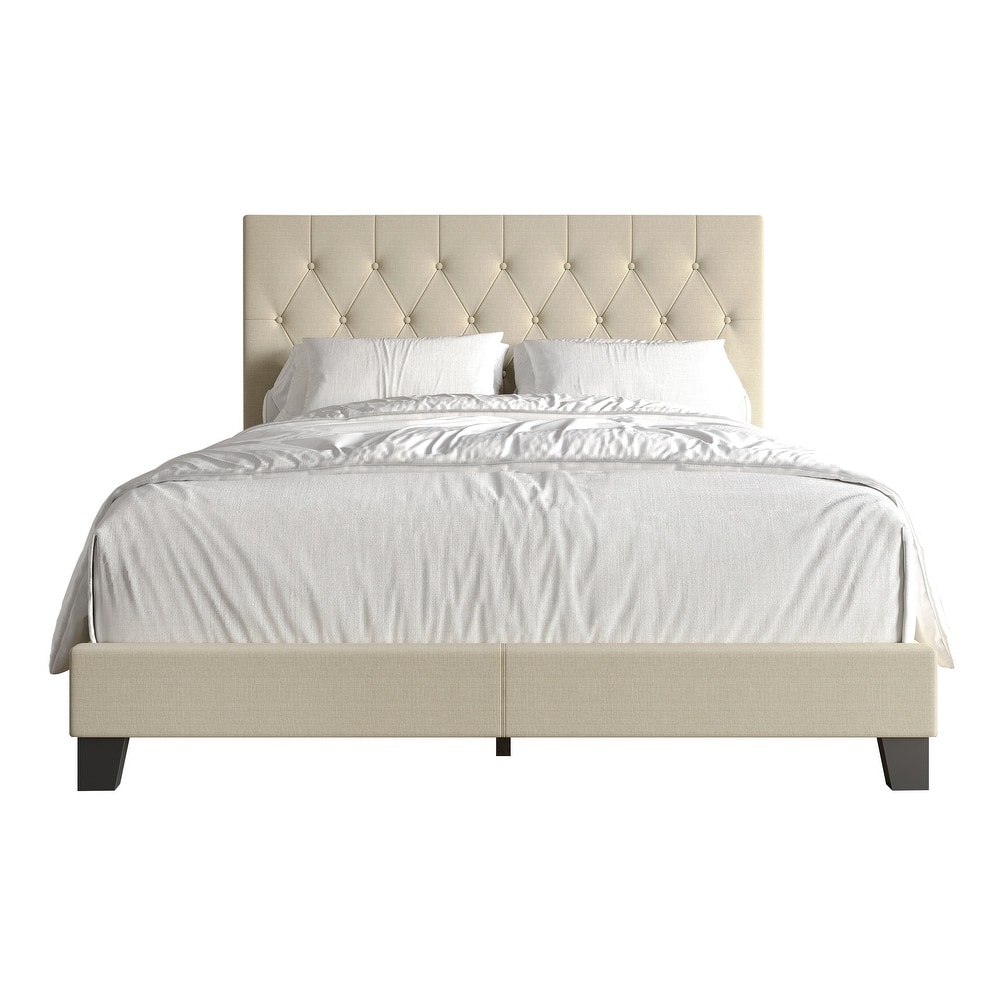 CraftPorch Simple Button Tufted Linen Upholstered Bed