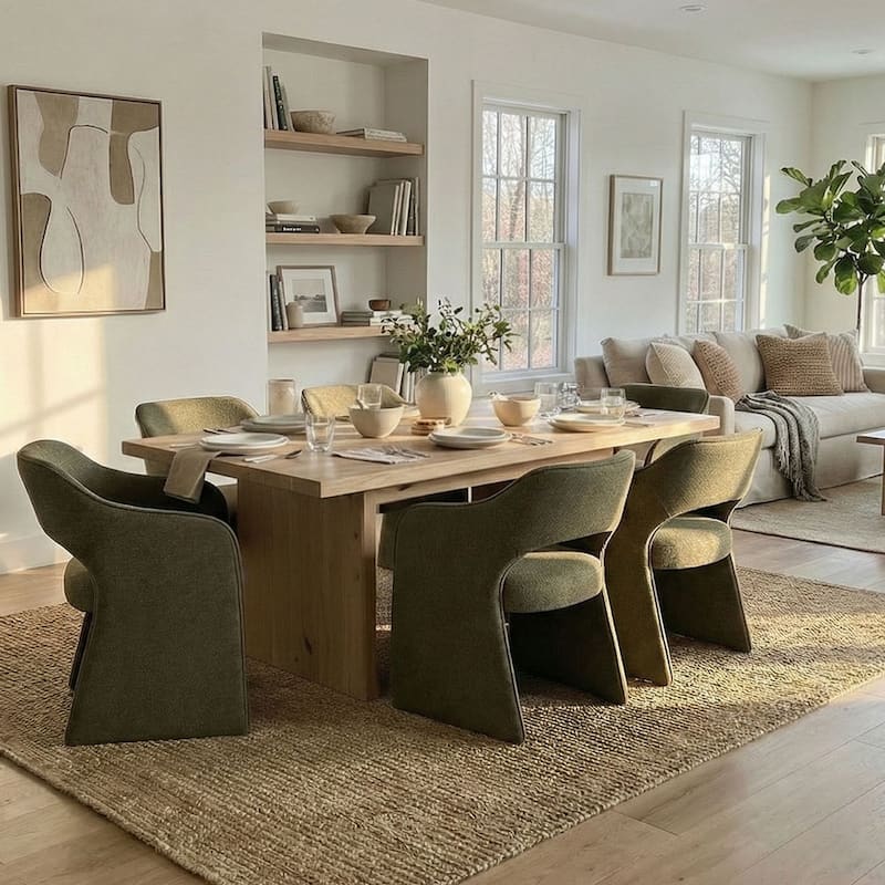 Upholstered Dining Chairs Set of 6, Open-Back Design, Performance Fabric Seats