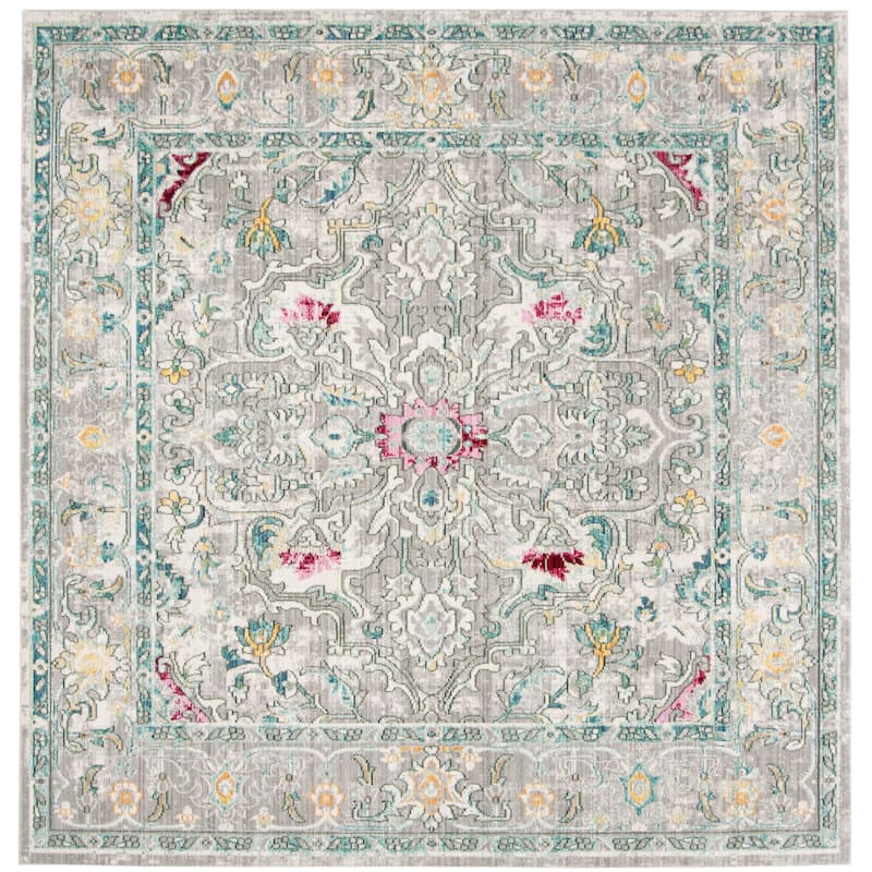 SAFAVIEH Mystique Audrey Oriental Polyester Medallion Rug - 6'7" Square - Grey/Multi