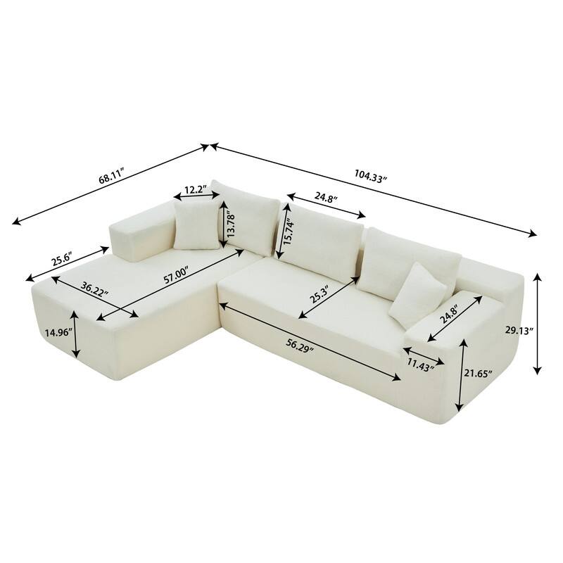 L-Shaped Modern Lambskin Fabric Upholstered Corner Cloud Sofa (Pure Sponge)