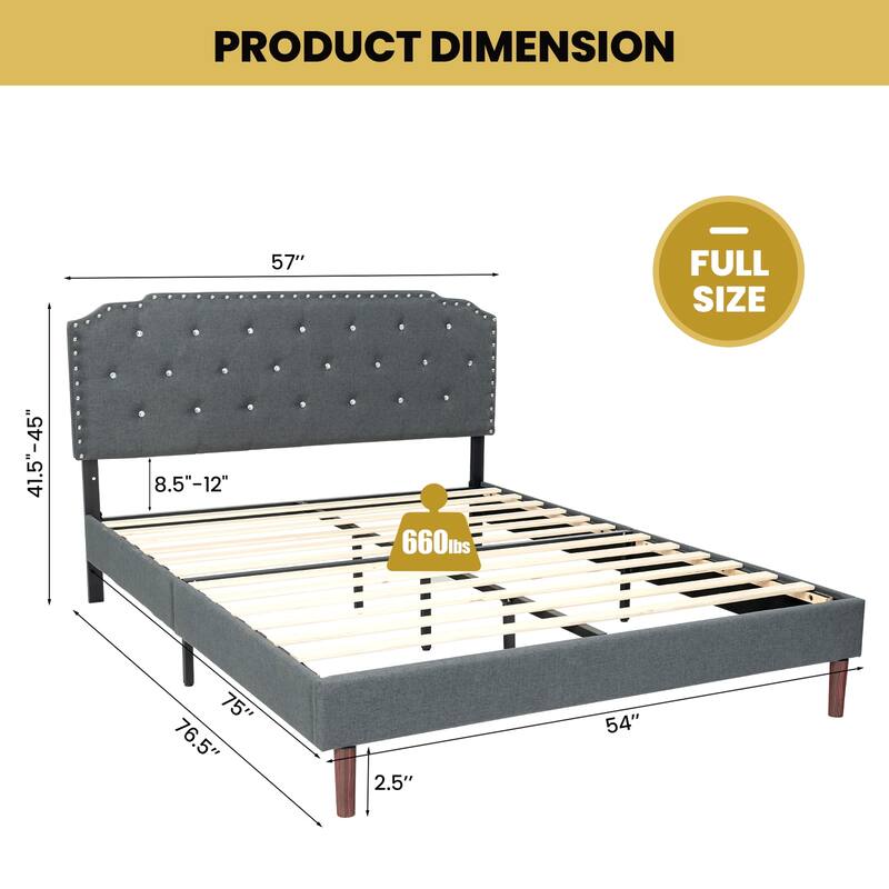 Costway Upholstered Bed Frame Adjustable Diamond Button Headboard
