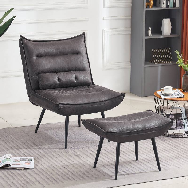 MCombo Modern Chair with Ottoman, Bronzing Fabric Upholstered Leisure Chairs