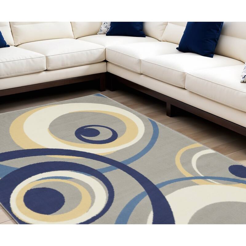 Luta Power Loomed Geometric Modern Area Rug By HomeRoots - 118' X '94' X '0.5 - 118' X '94' X '0.5 - Gray and Ivory - Rectangle