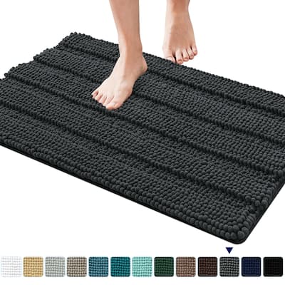 Subrtex Non-slip Bathroom Rugs Chenille Soft Striped Plush Bath Mat