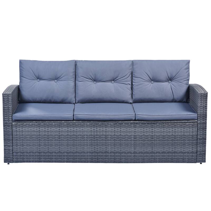 6-Piece Outdoor Wicker Conversation Sofa Set, Modular Rattan Patio Sectional Sofa with Removable Cushions Gray
