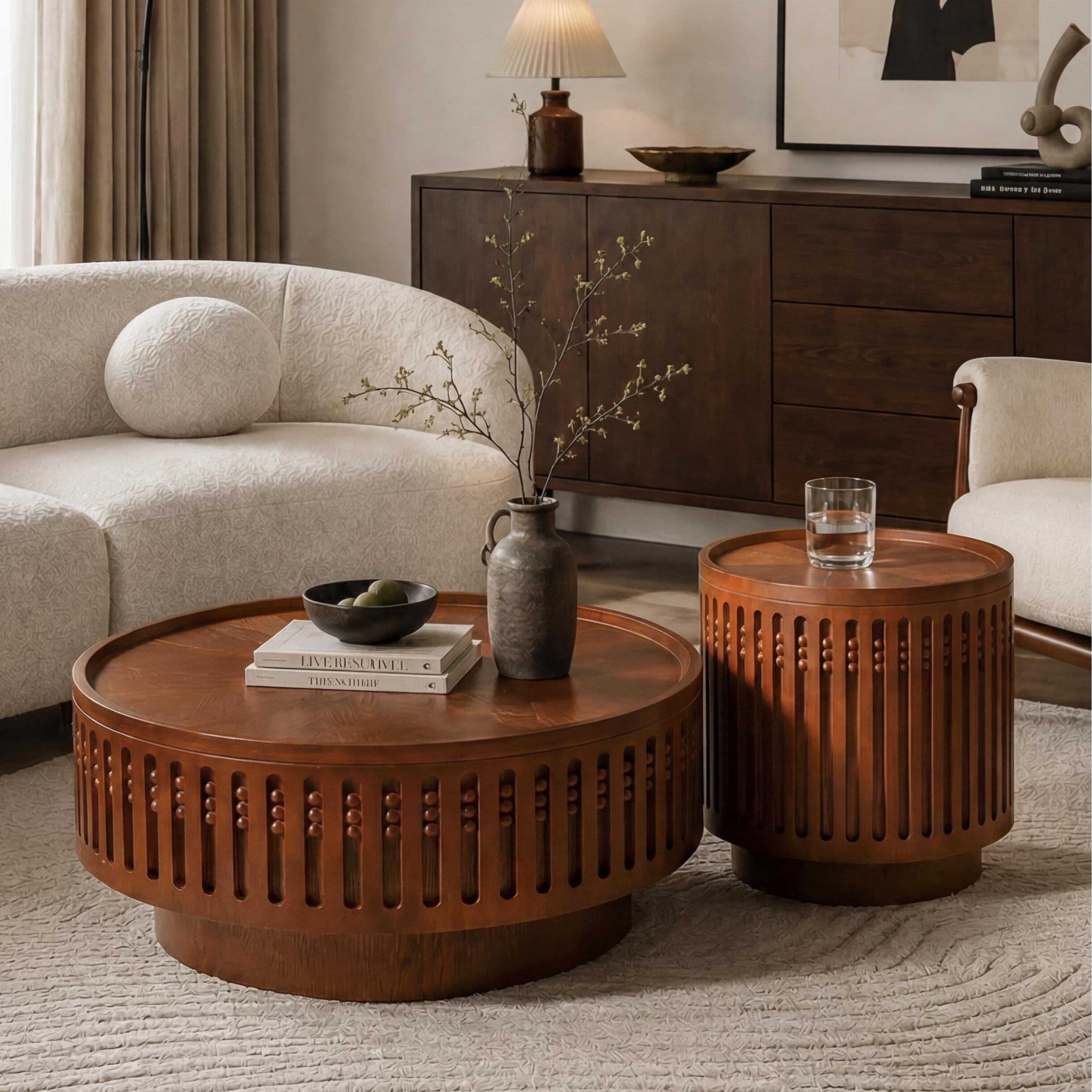 2-Piece Lattice Design Coffee Table Set With Hidden Storage