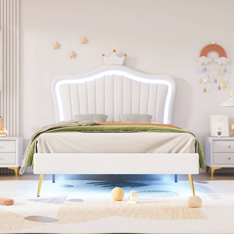 Modern Upholstered Princess Bed with Crown Headboard