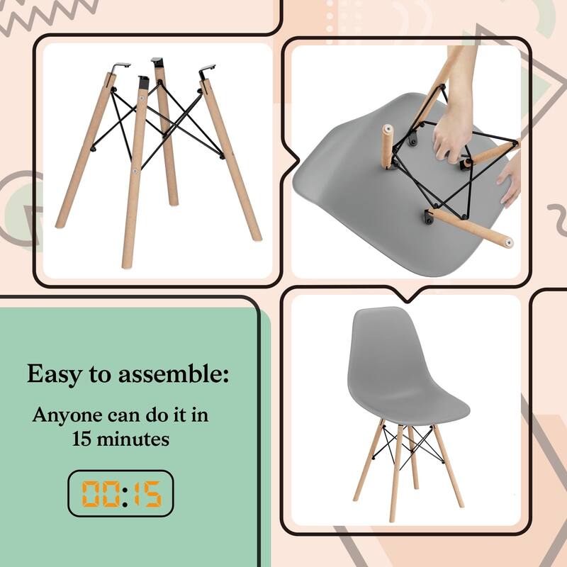Furniwell Set of 4 Dining Chairs,Plastic Armless Chairs, Mid-century Modern, Kitchen, Dining Room, Bedroom, Living Room